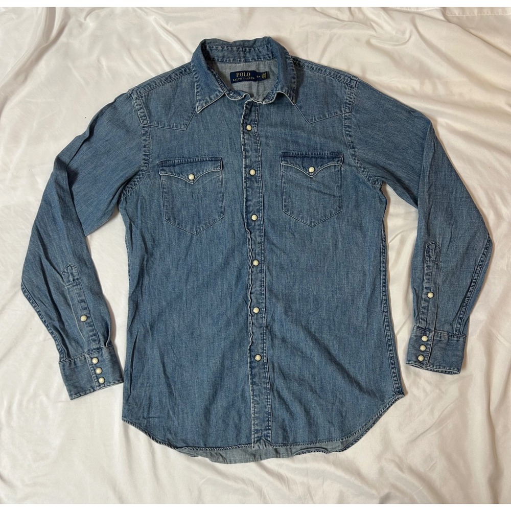 Polo Ralph Lauren Vintage Denim Western Shirt Pearl Snap Button Up Women's Small